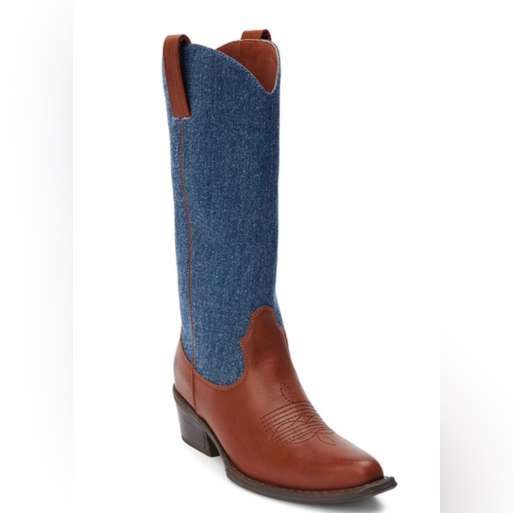 Coconut by Matisse Women’s banks Western boots pointed toes denim & brown NWT
